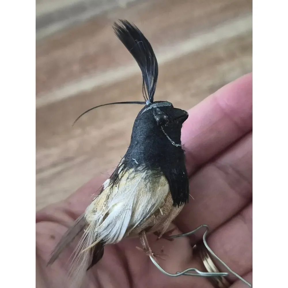 Set of 3 Decorative Faux Feathered Songbird Ornaments - Black & Brown